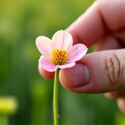 Main tenant une fleur fraîche dans un champ luxuriant, sans pesticides