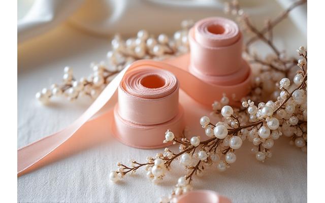 Rubans de soie, perles et plumes pour la décoration florale