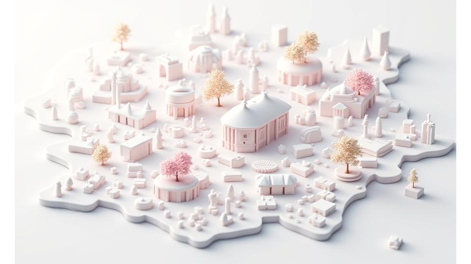 Carte stylisée des lieux d'événements à Lyon avec badges Fleurisage Éclat