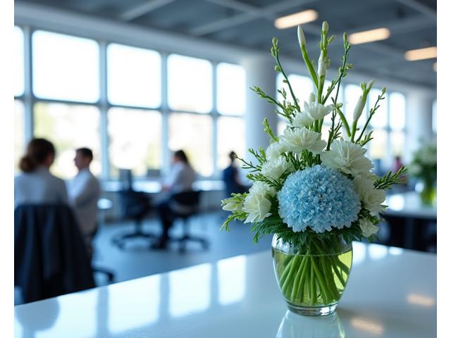 Entreprise technologique à Lyon avec des arrangements floraux modernes