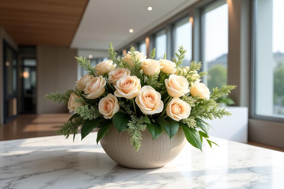 Décoration florale élégante pour une réception d'entreprise moderne