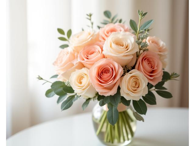 Luxueux bouquet de roses pastel aux couleurs douces